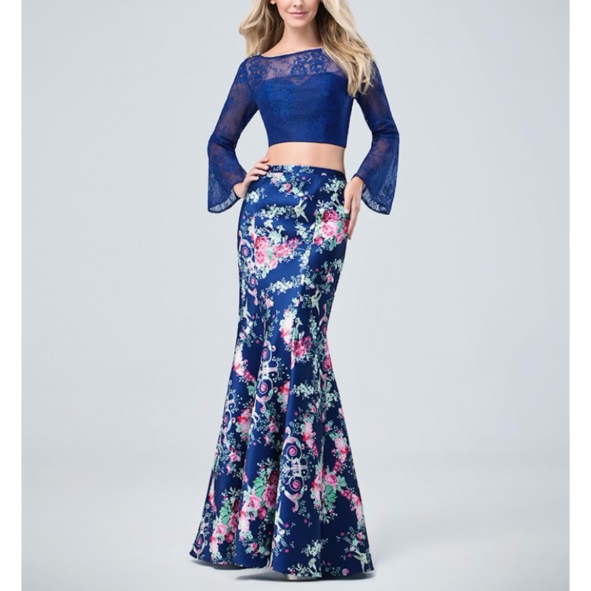 Blue Floral Two-Piece Dress